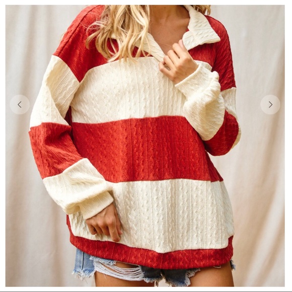 Fabulous Retro Chic Spread Neck Color Blocked Pullover - Picture 3 of 5